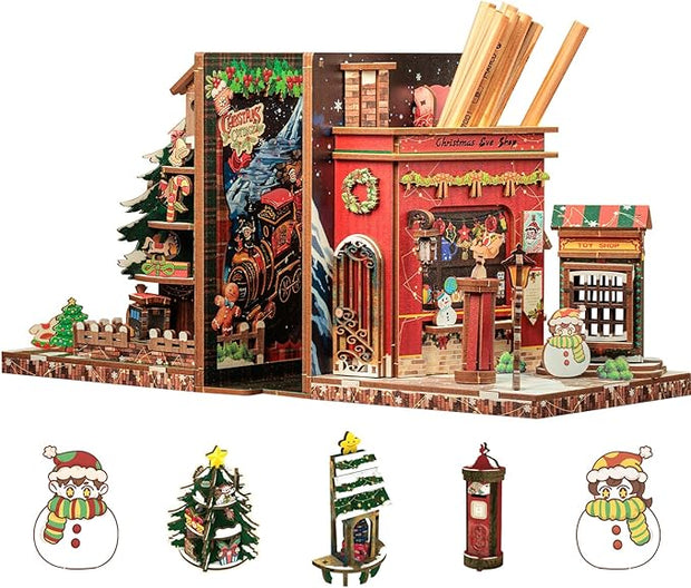 DIY Miniature House Kit for Adults，Bookshelf Decor for 3D Wood Puzzle Lovers