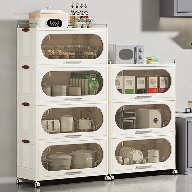 Multifunctional Nordic Kitchen Cabinet with Pulleys - Small Apartment Storage Solution